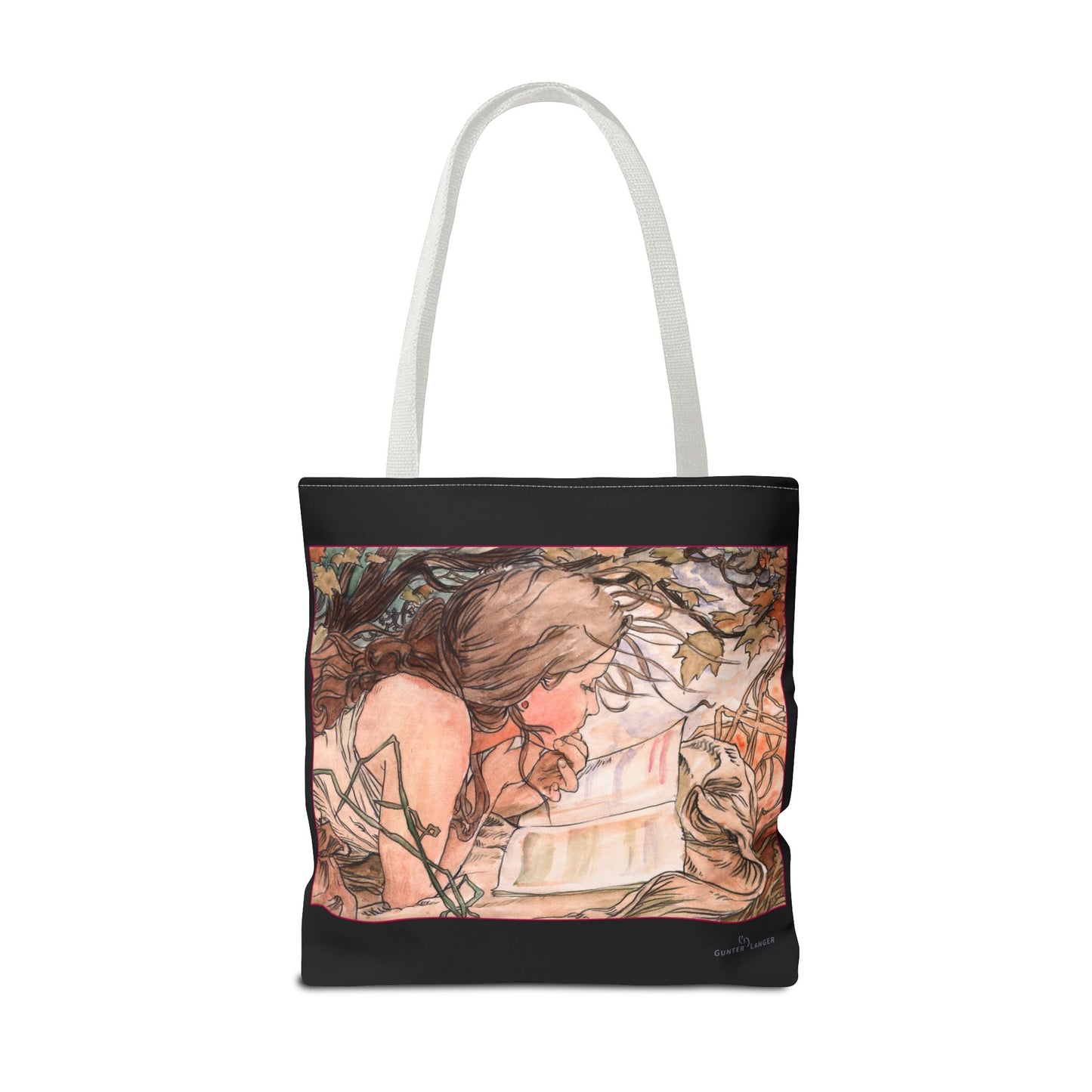 Tote Bag (AOP) - Jugendstil - Motiv: Front Antonia & Rückseite Antonia, Schwarz