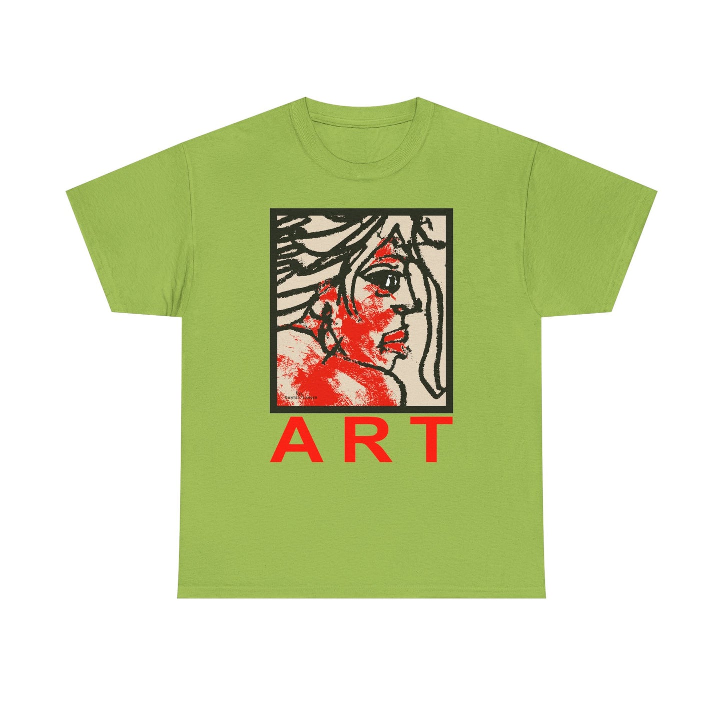 Unisex Heavy Cotton Tee - Motiv: Front, Ria mit Art Rot, H 40 cm