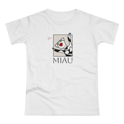 Single Jersey Women's T-shirt - hell - Motiv: Front Miau, H 15,3 cm, Rückseite Miau, H27,94 cm