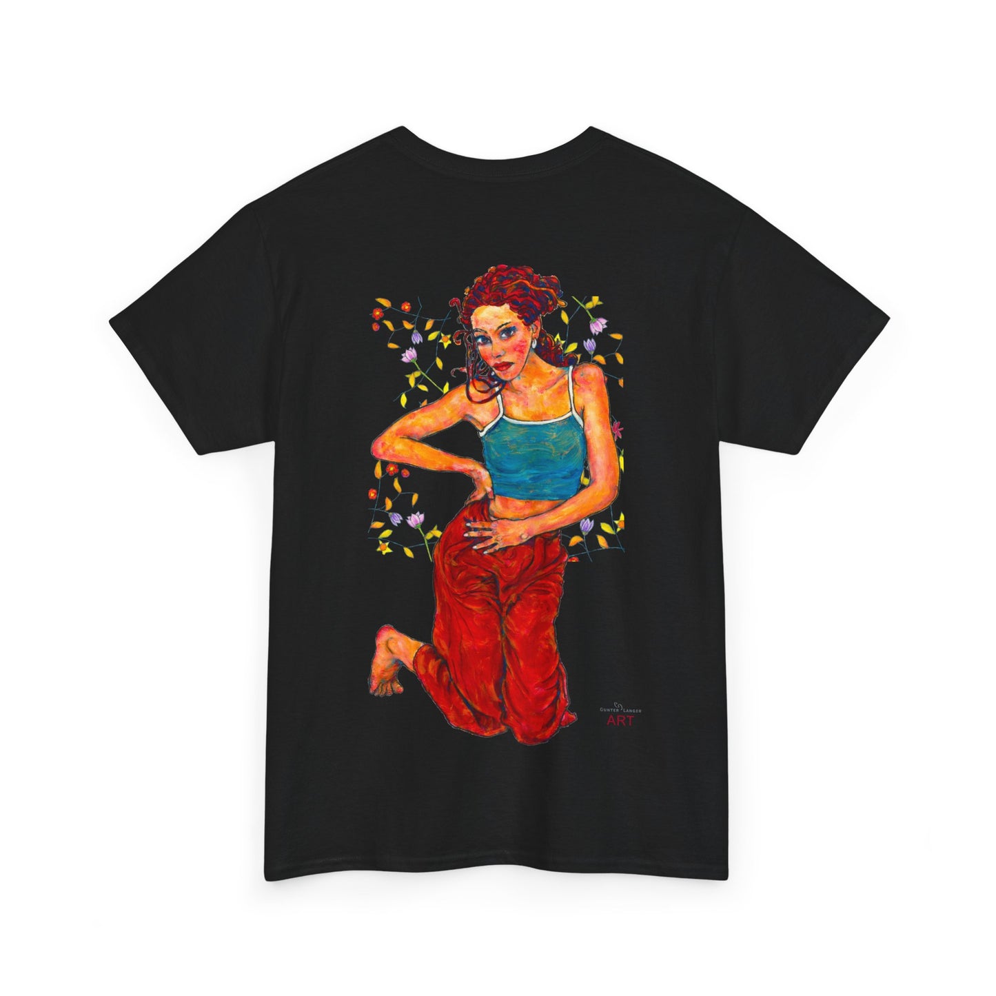 Unisex Heavy Cotton Tee - Motiv: Front, Lea, Ranken, H 13cm & Rückseite, Lea, Ranken, H 40,45 cm, Neck Label