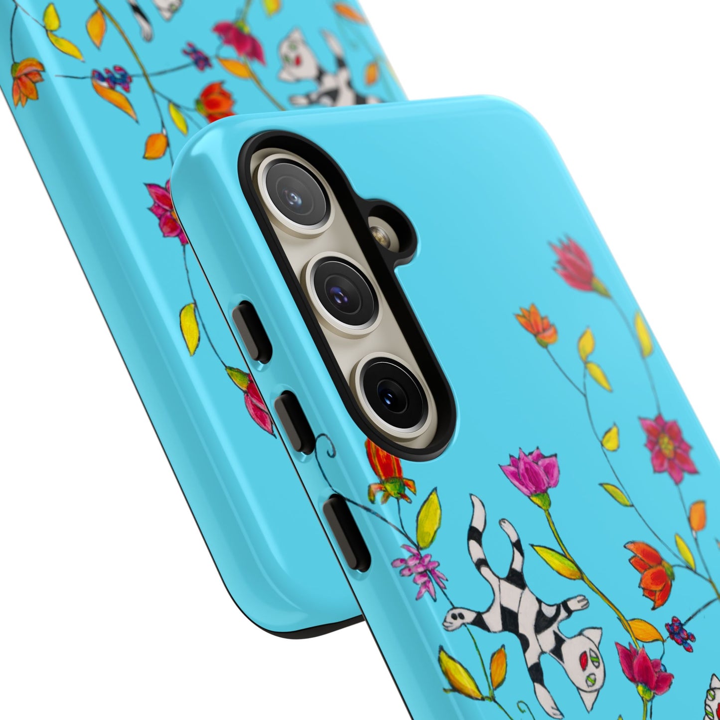 Tough Cases - Google Pixel - Samsung Galaxy - Motiv: Karierte Katzen, blau