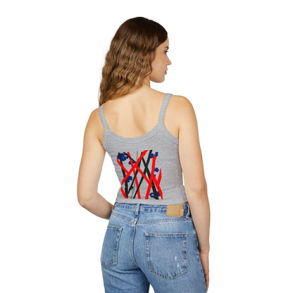 Women's Spaghetti Strap Tank Top - Motiv Front Antonietta, blaue Punkte & Rückseite Mikado