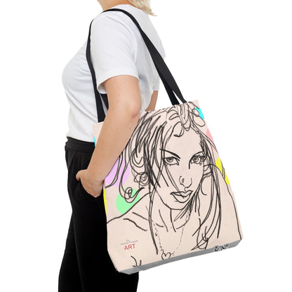 Tote Bag (AOP) - Motiv:  Front Rosalie & Rückseite Rosalie, Farbiger Hintergrund