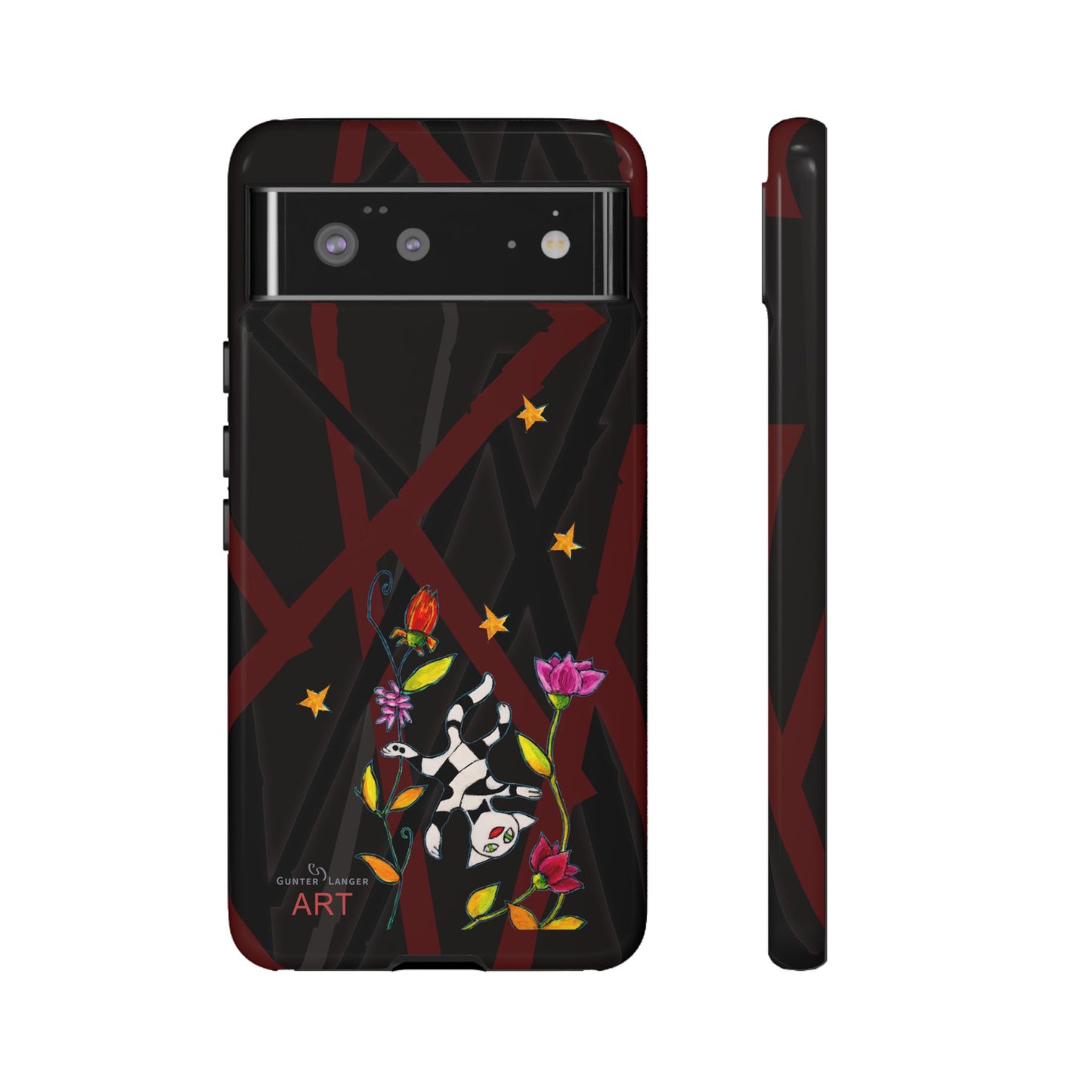 Tough Cases - Google Pixel - Samsung Galaxy - Motiv: Katze schwebt und Ranken, H 7,73 cm, Mikado3