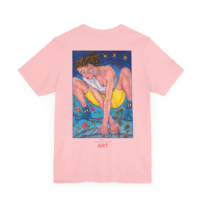 Unisex Jersey Short Sleeve Tee - Motiv: Front Alva (Ausschnitt H 7,8 cm) & Rückseite Alva, H 41 cm, Neck Label