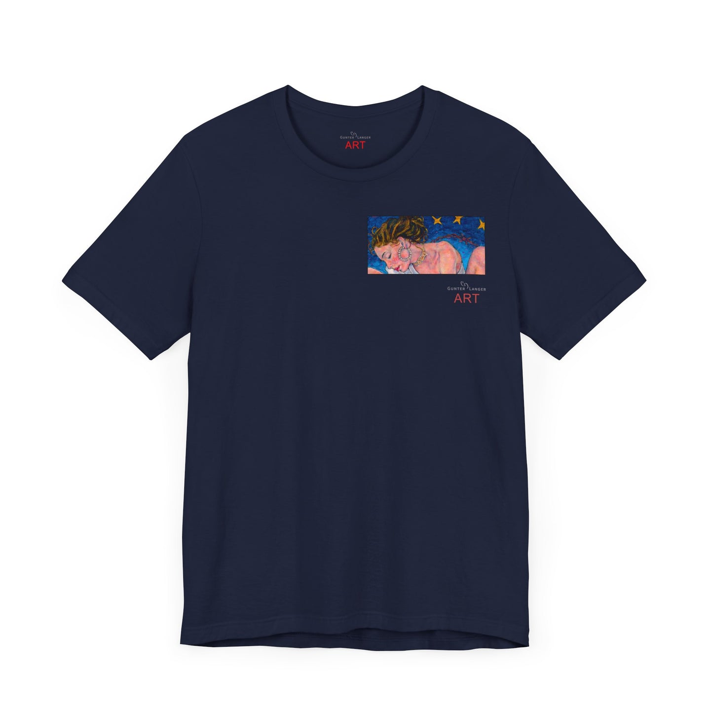Unisex Jersey Short Sleeve Tee - Motiv: Front Alva (Ausschnitt H 7,8 cm) & Rückseite Alva, H 41 cm, Neck Label