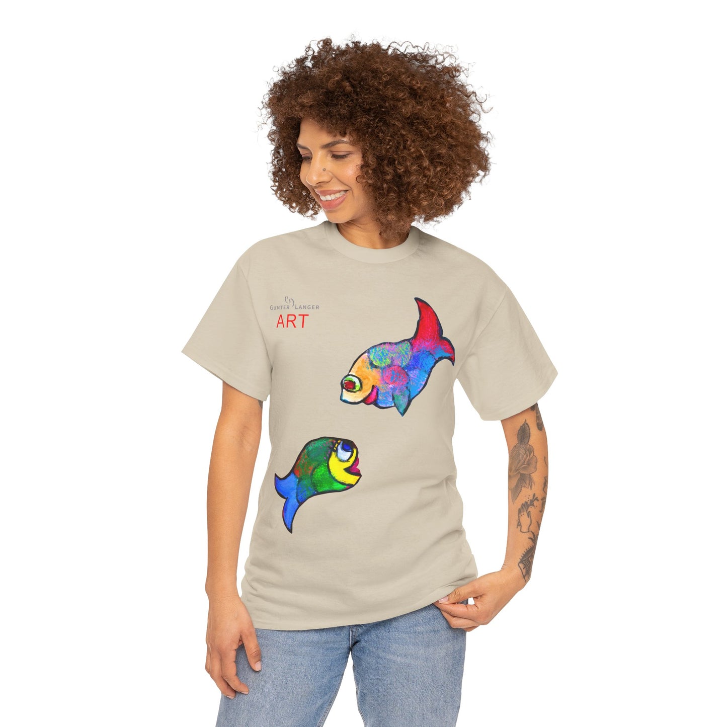 Unisex Heavy Cotton Tee - Motiv: Front Zwei Fische zueinander