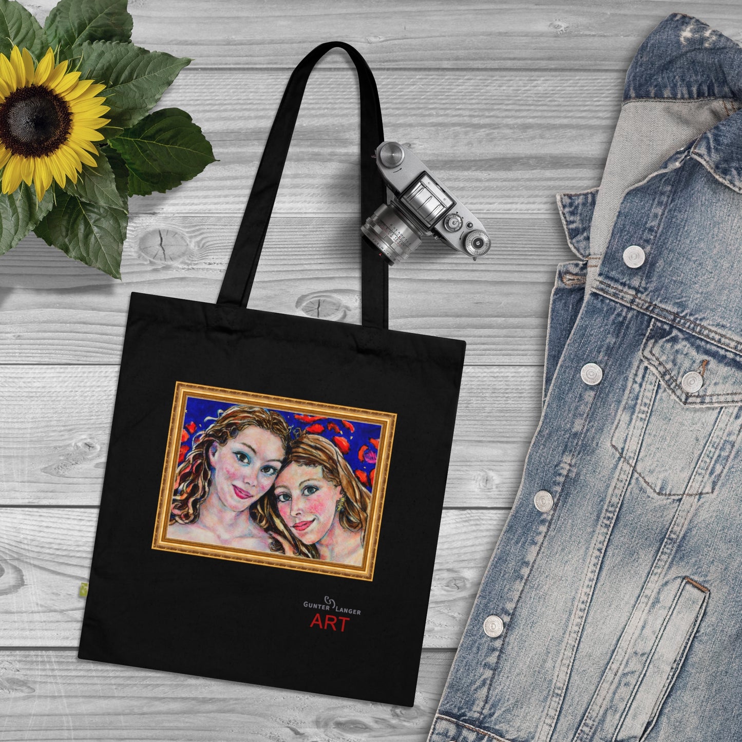 Organic Cotton Tote Bag - Motiv: Freundinnen (gerahmt), einseitig bedruckt, H30 cm