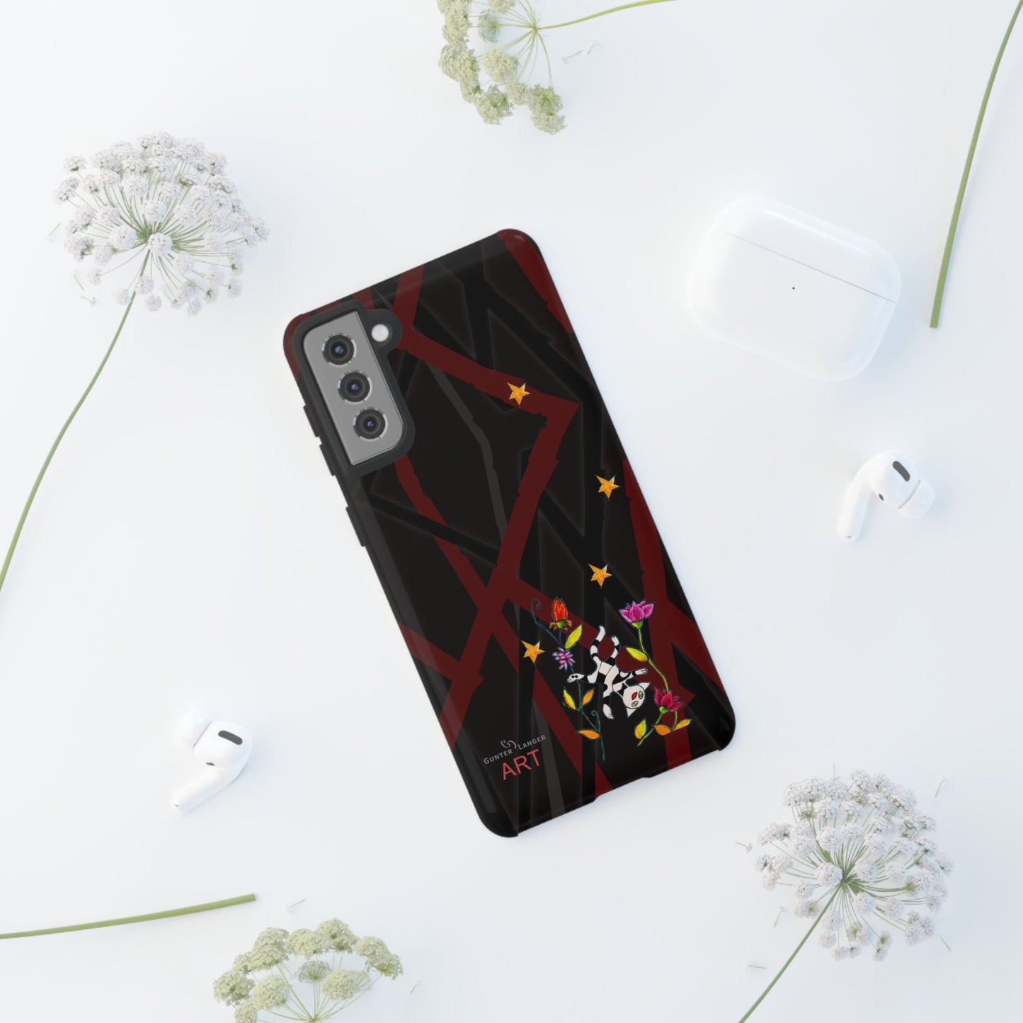 Tough Cases - Google Pixel - Samsung Galaxy - Motiv: Katze schwebt und Ranken, H 5,26 cm, Mikado3