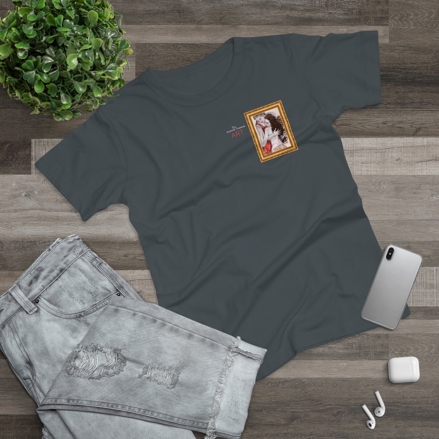 Single Jersey Women's T-shirt - dunkel - Motiv: Bei dir, H 11 cm