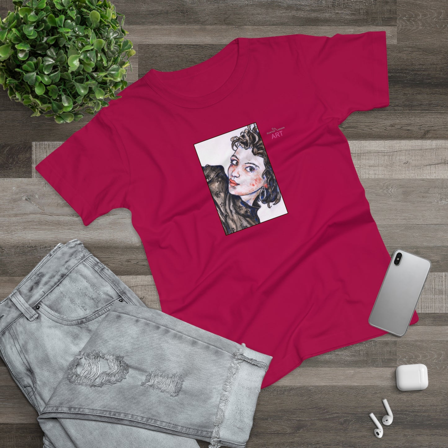 Single Jersey Women's T-shirt - dunkel - Motiv: Front Annette, H 20 cm & Rückseite Annette, H 35,56 cm