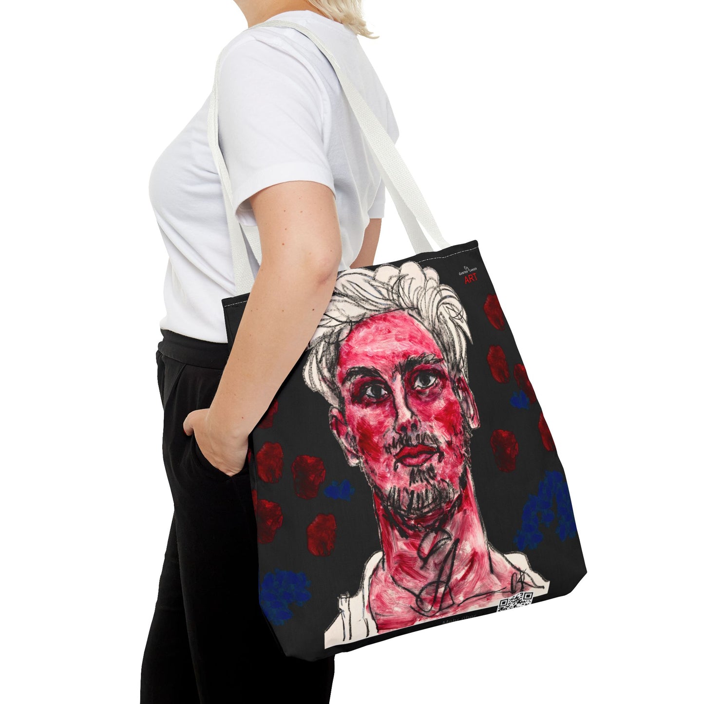 Tote Bag (AOP) - Motiv: Florian rote und blaue Punkte auf schwarz