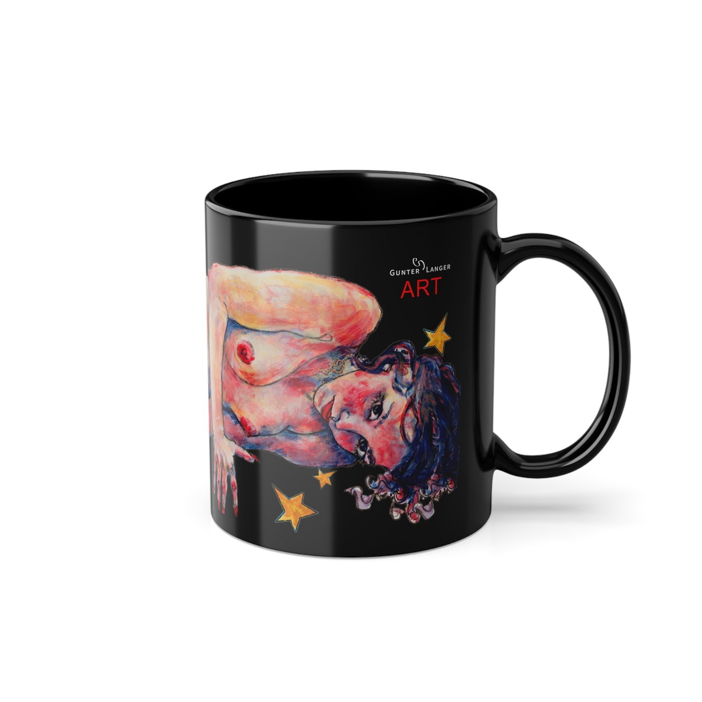 Black Coffee Cup, 11oz - Motiv: Annette, Sterne, Gespiegelt