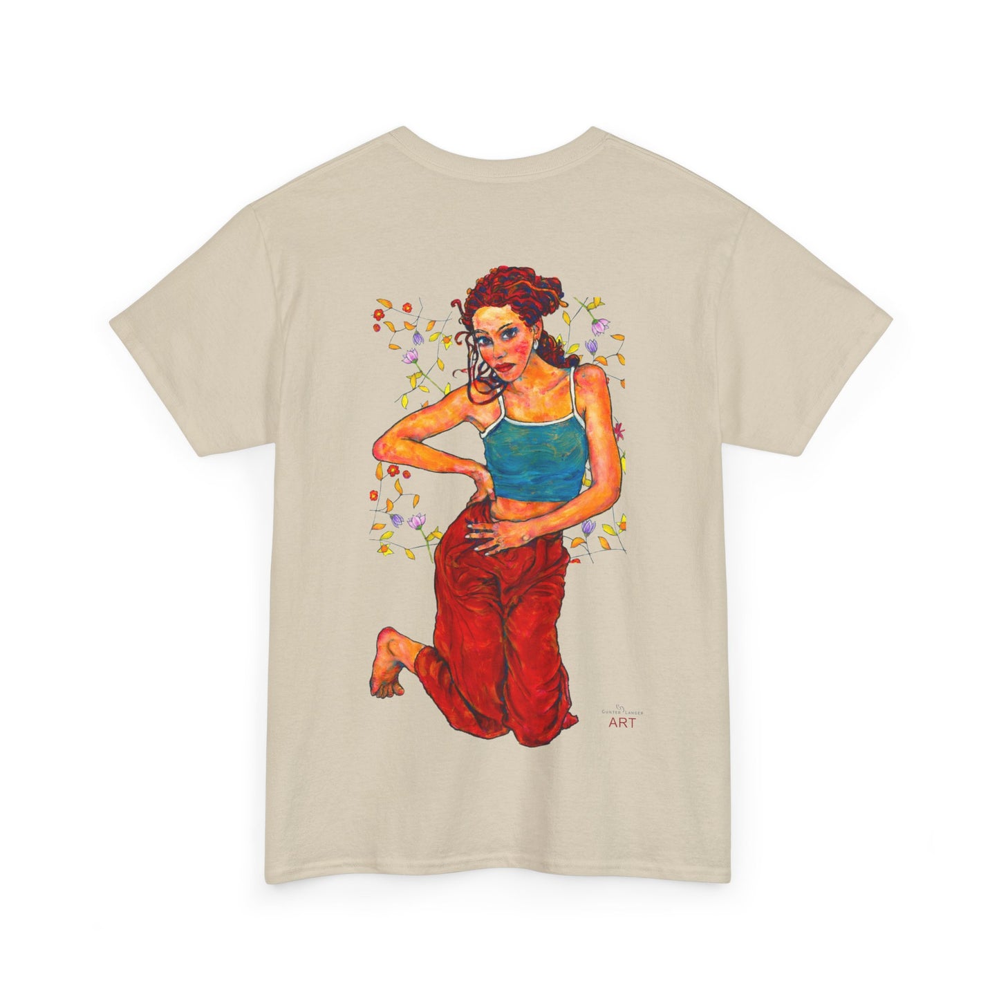 Unisex Heavy Cotton Tee - Motiv: Front, Lea, Ranken, H 13cm & Rückseite, Lea, Ranken, H 40,45 cm, Neck Label