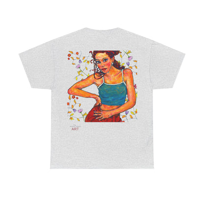 Unisex Heavy Cotton Tee - Motiv: Front, Lea, H 13cm & Rückseite, Lea A02, Ranken, 40 cm, Neck Label