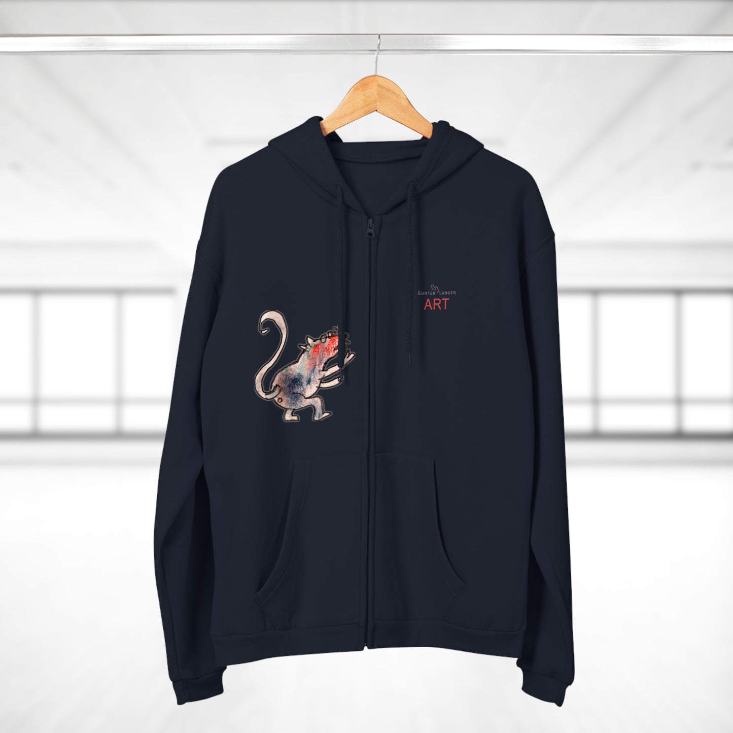 Unisex Hooded Zip Sweatshirt - Cartoon - Motiv: Front Ratte