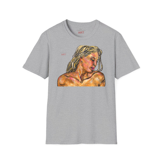 Unisex Softstyle T-Shirt - Motiv: Front & Rückseite Erna, H 25,65 cm, Neck Label