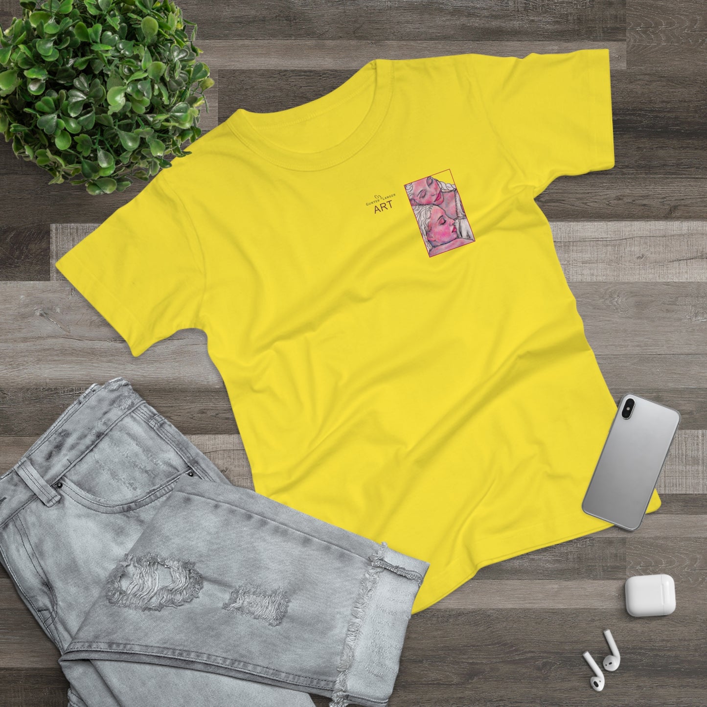 Single Jersey Women's T-shirt - hell - Motiv: Zuflucht, Ausschnitt, H 10 cm