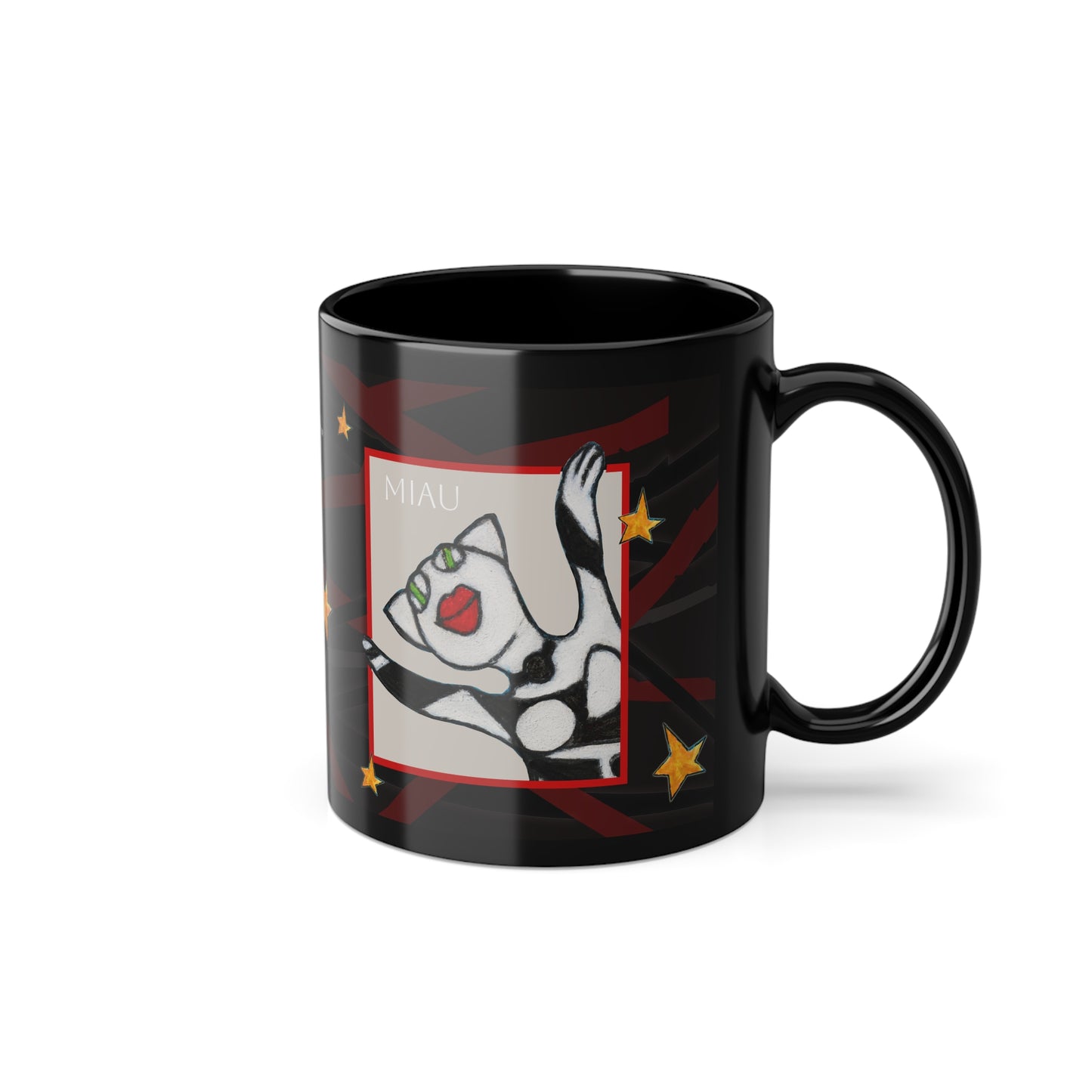 Black Coffee Cup, 11oz - Motiv: Miau, Kasten & Mikado Schwarz 2