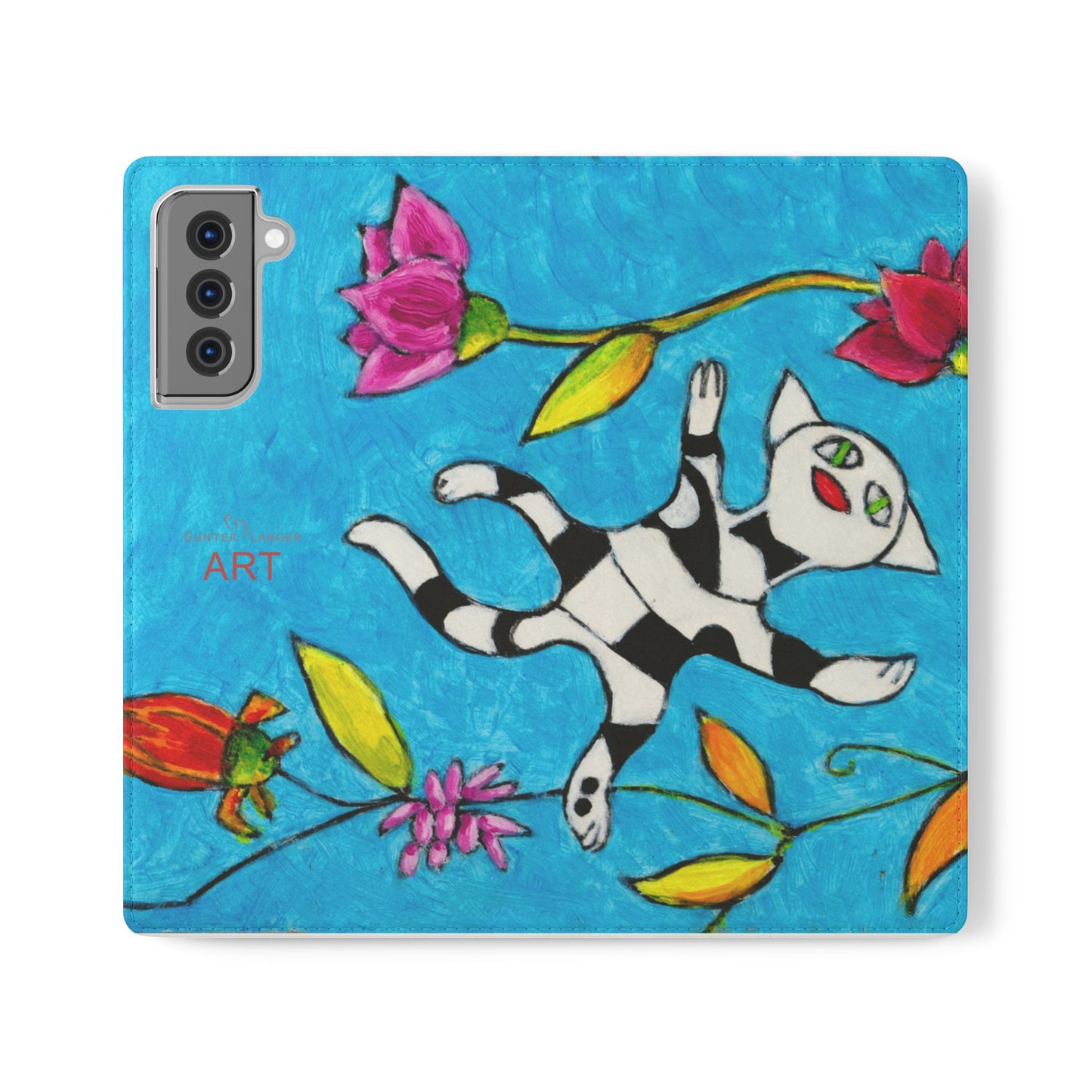 Flip Cases - Motiv: Gescheckte Katze schwebt