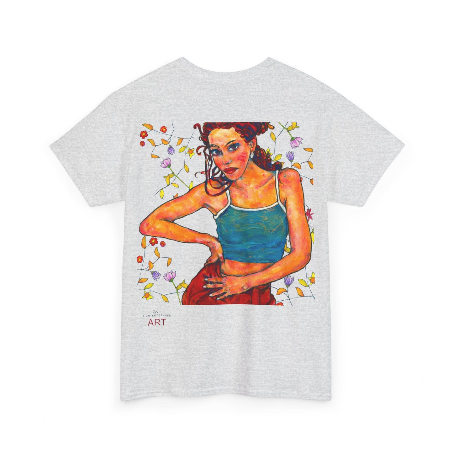 Unisex Heavy Cotton Tee - Motiv: Front, Lea, H 13cm & Rückseite, Lea A02, Ranken, 40 cm, Neck Label