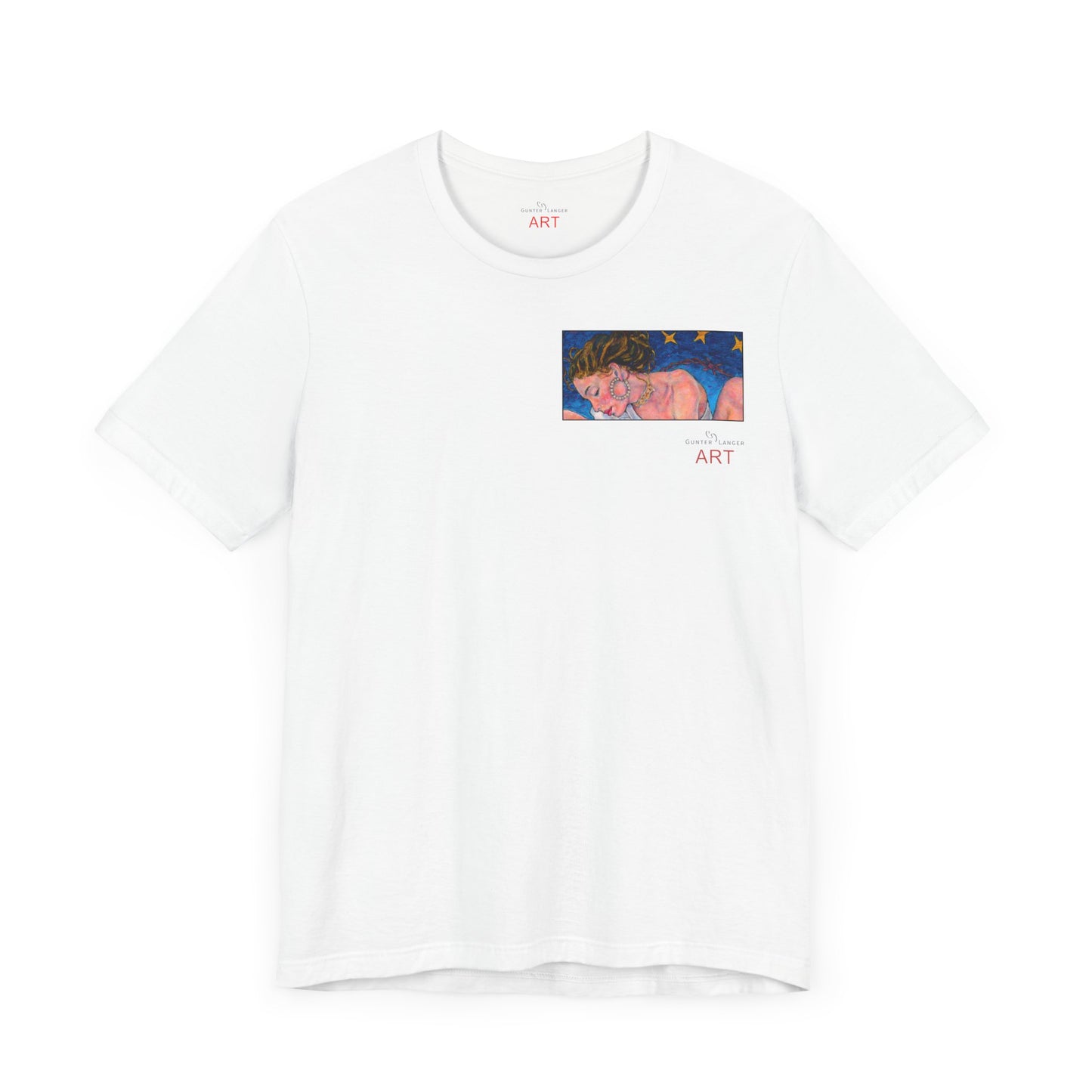 Unisex Jersey Short Sleeve Tee - Motiv: Front Alva (Ausschnitt H 7,8 cm) & Rückseite Alva, H 41 cm, Neck Label