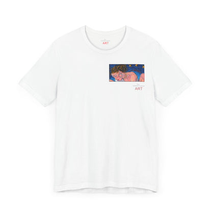 Unisex Jersey Short Sleeve Tee - Motiv: Front Alva (Ausschnitt H 7,8 cm) & Rückseite Alva, H 41 cm, Neck Label