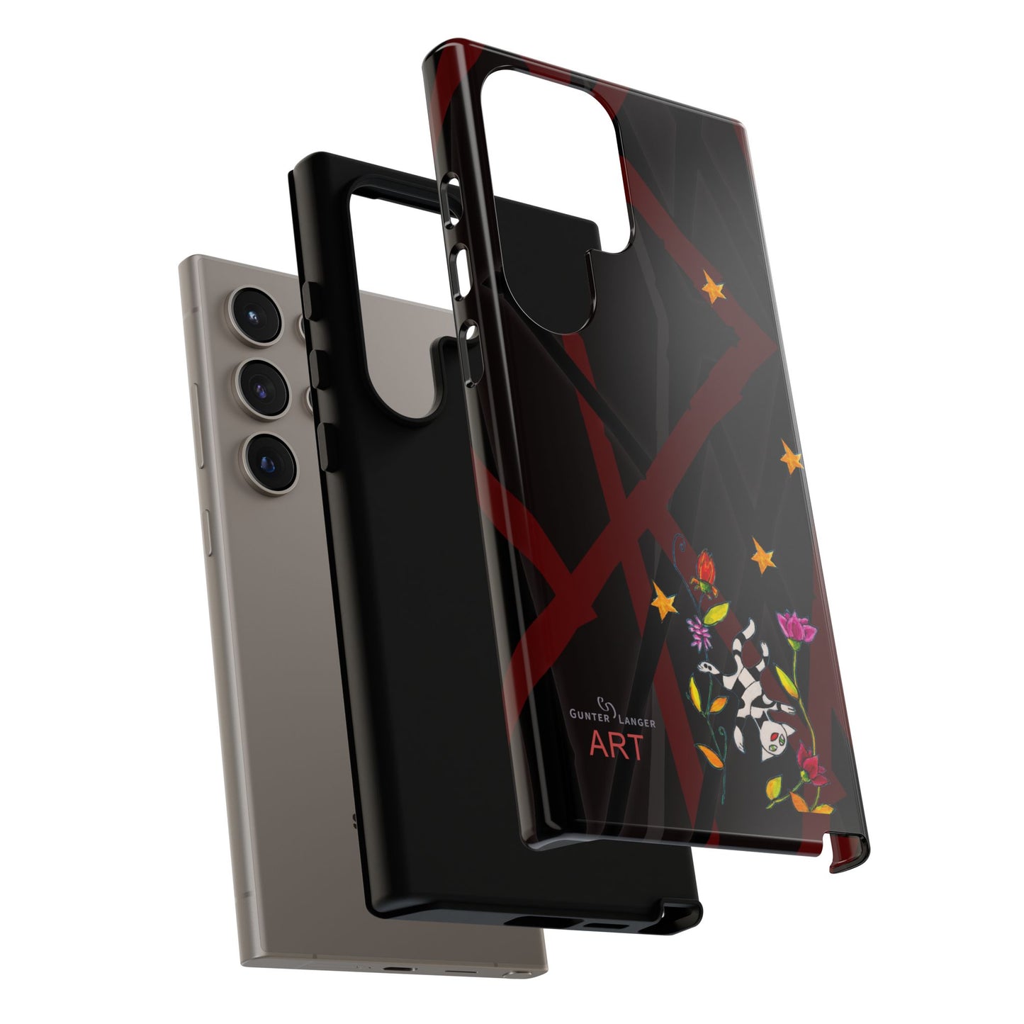 Tough Cases - Google Pixel - Samsung Galaxy - Motiv: Katze schwebt und Ranken, H 5,26 cm, Mikado3