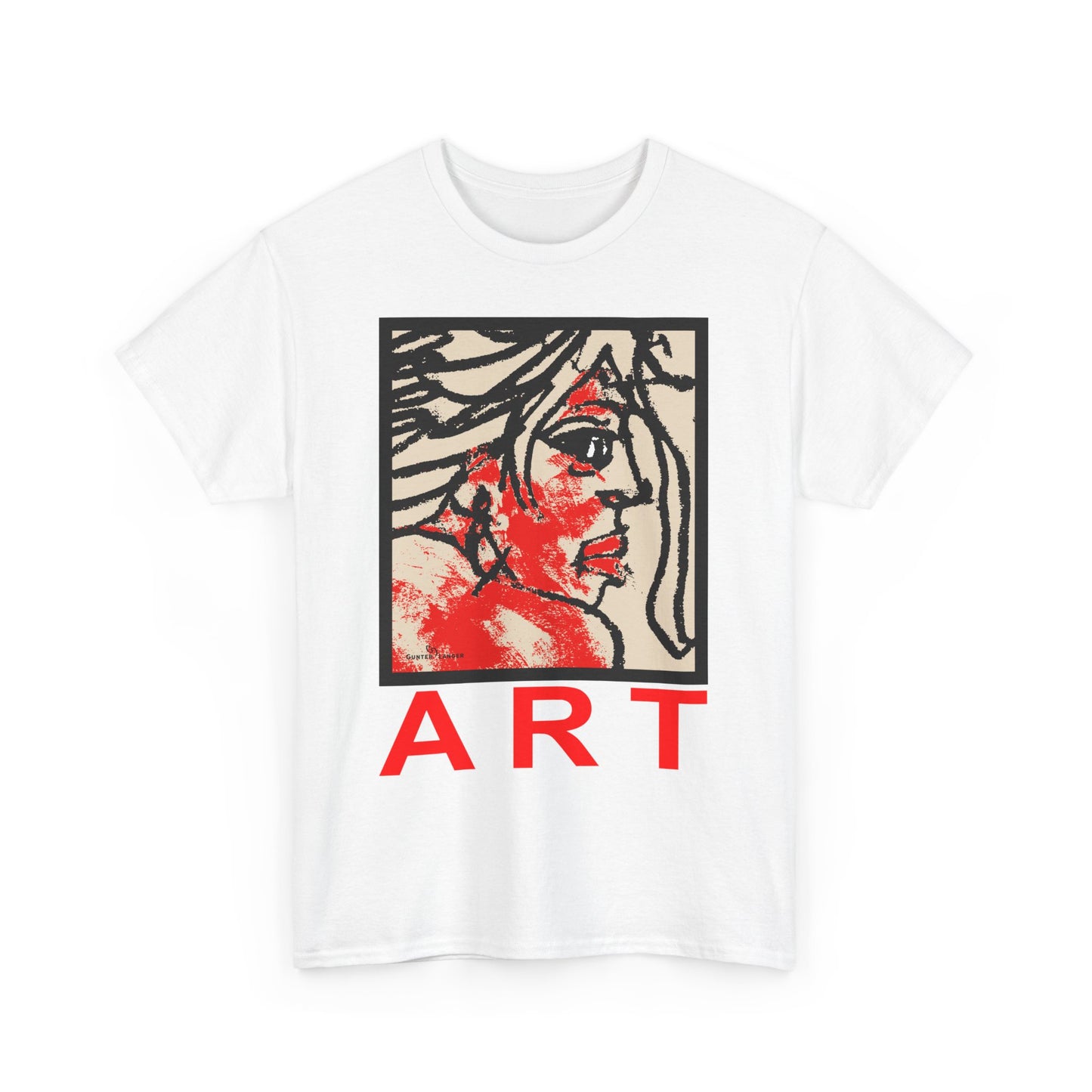 Unisex Heavy Cotton Tee - Motiv: Front, Ria mit Art Rot, H 40 cm