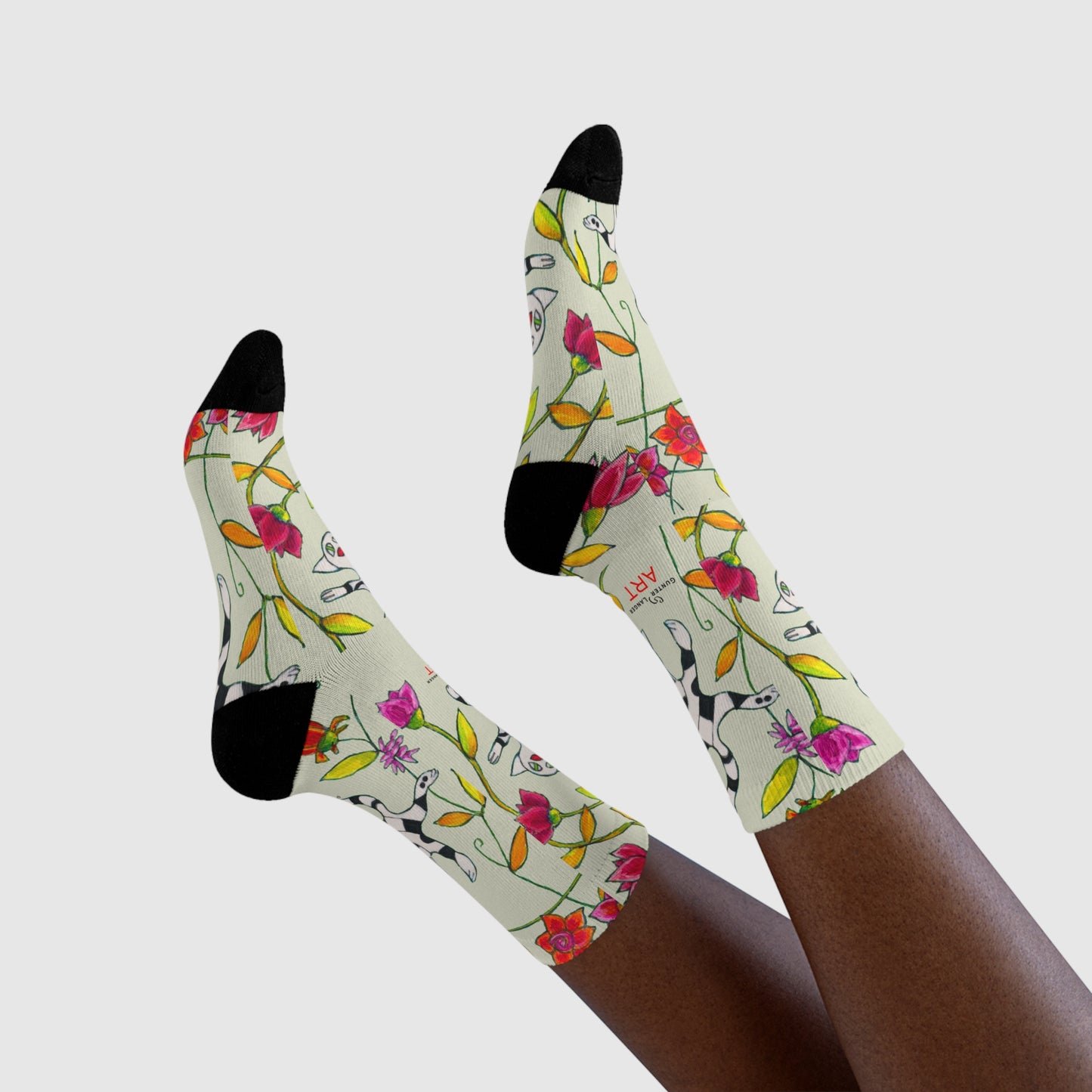Sublimation Crew Socks (EU) - Motiv: Katze fliegt durch Ranken L