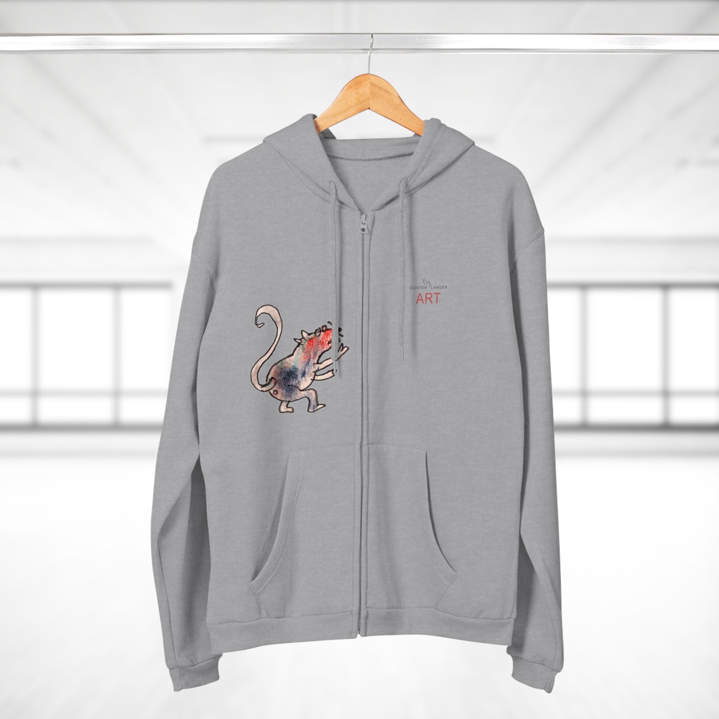 Unisex Hooded Zip Sweatshirt - Motiv: Front Ratte (Klein) & Rückseite Frechdax