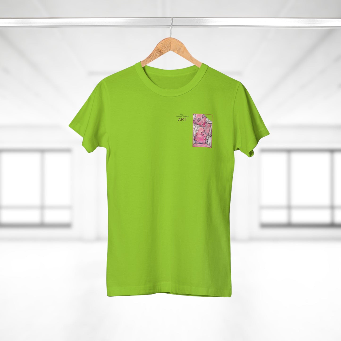 Single Jersey Women's T-shirt - hell - Motiv: Zuflucht, Ausschnitt, H 10 cm