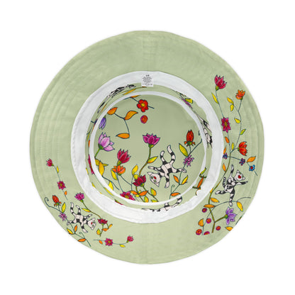 Bucket Hat (AOP) - Motiv: Katze fliegt, Ranken, grün