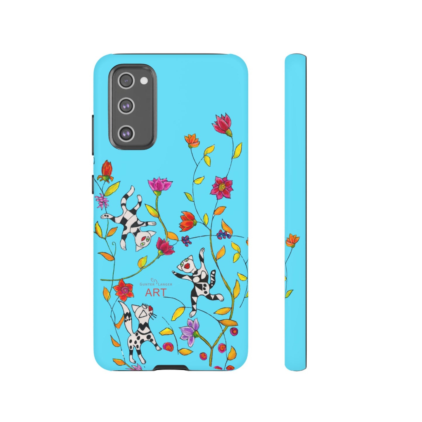 Tough Cases - Google Pixel - Samsung Galaxy - Motiv: Karierte Katzen, blau