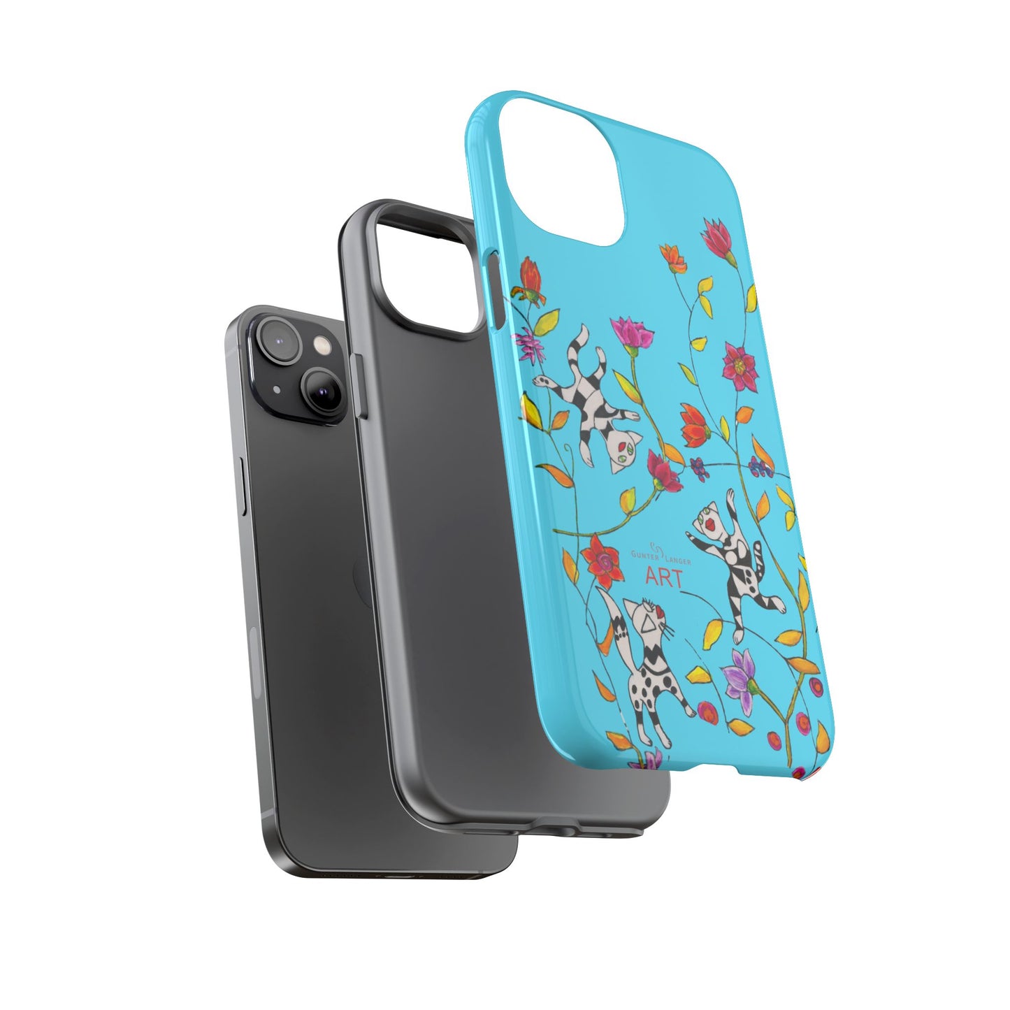 Tough Cases - iPhone - Motiv: Karierte Katzen, blau