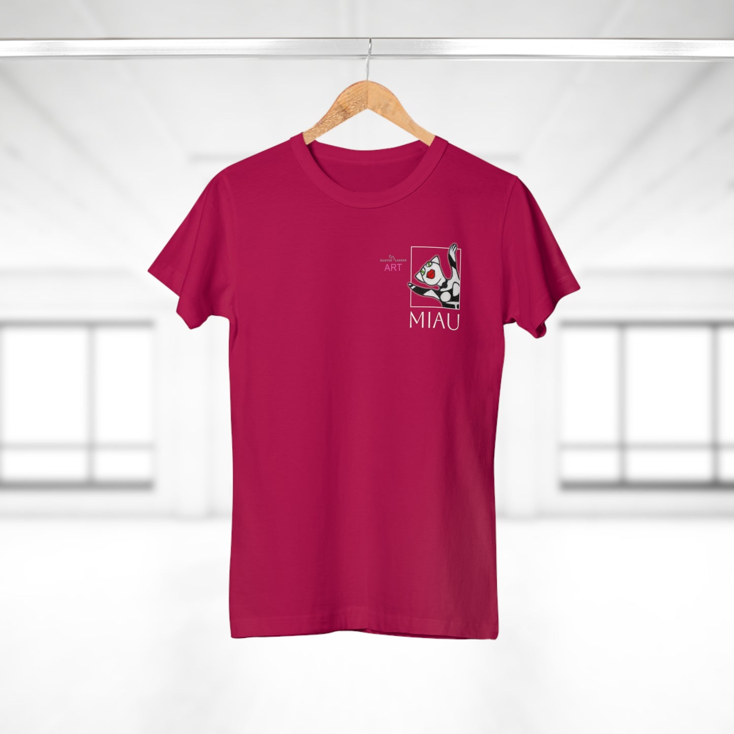 Single Jersey Women's T-shirt - dunkel - Motiv: Miau, H 9,7 cm