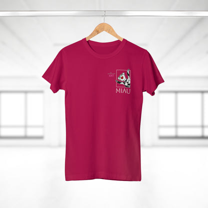 Single Jersey Women's T-shirt - dunkel - Motiv: Miau, H 9,7 cm