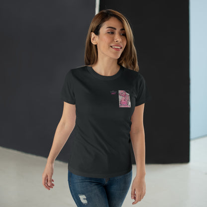 Single Jersey Women's T-shirt - dunkel - Motiv: Zuflucht, Ausschnitt, H 10 cm