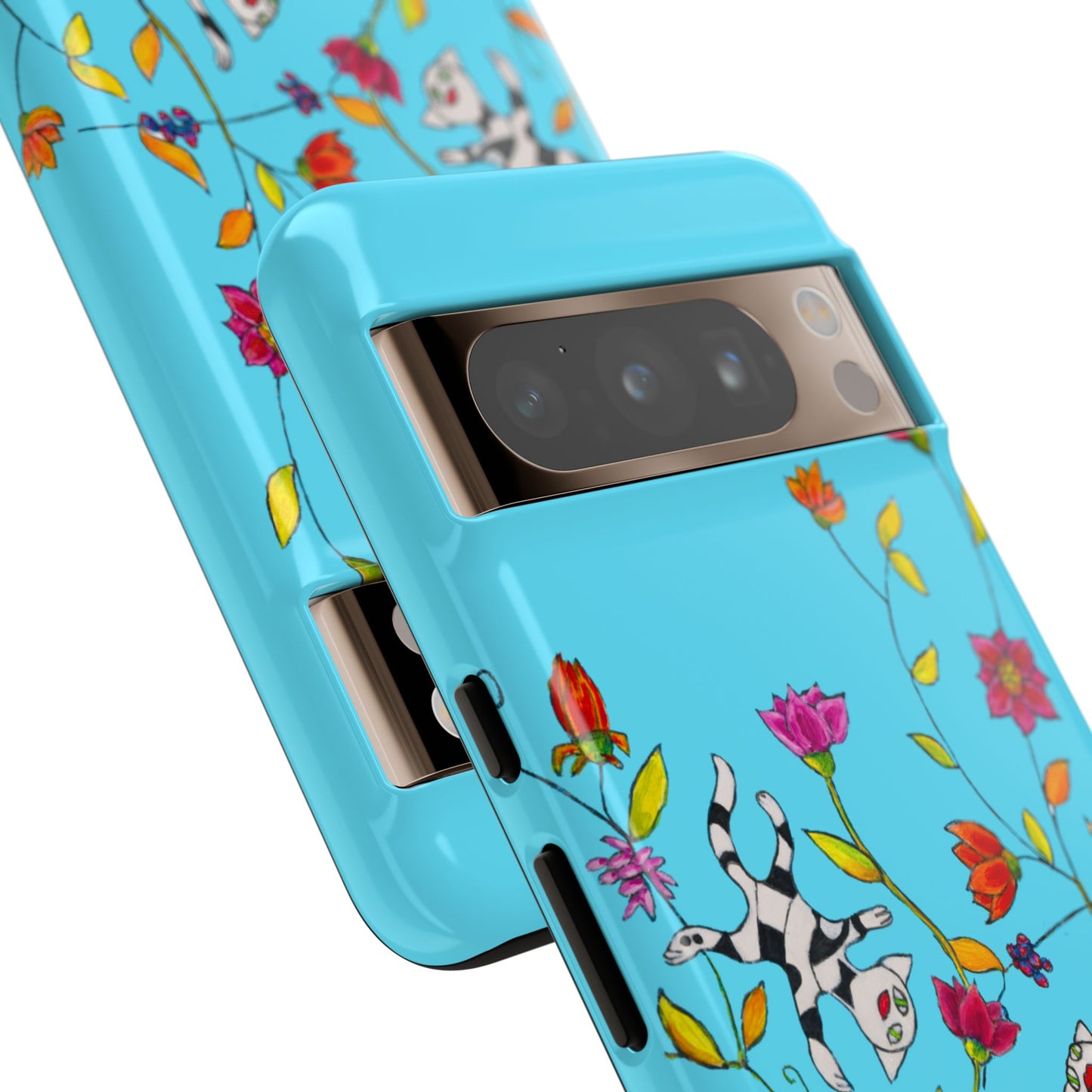 Tough Cases - Google Pixel - Samsung Galaxy - Motiv: Karierte Katzen, blau