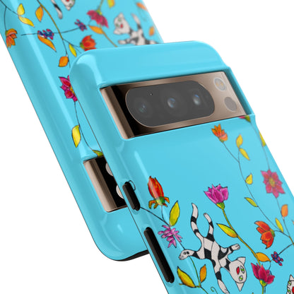 Tough Cases - Google Pixel - Samsung Galaxy - Motiv: Karierte Katzen, blau