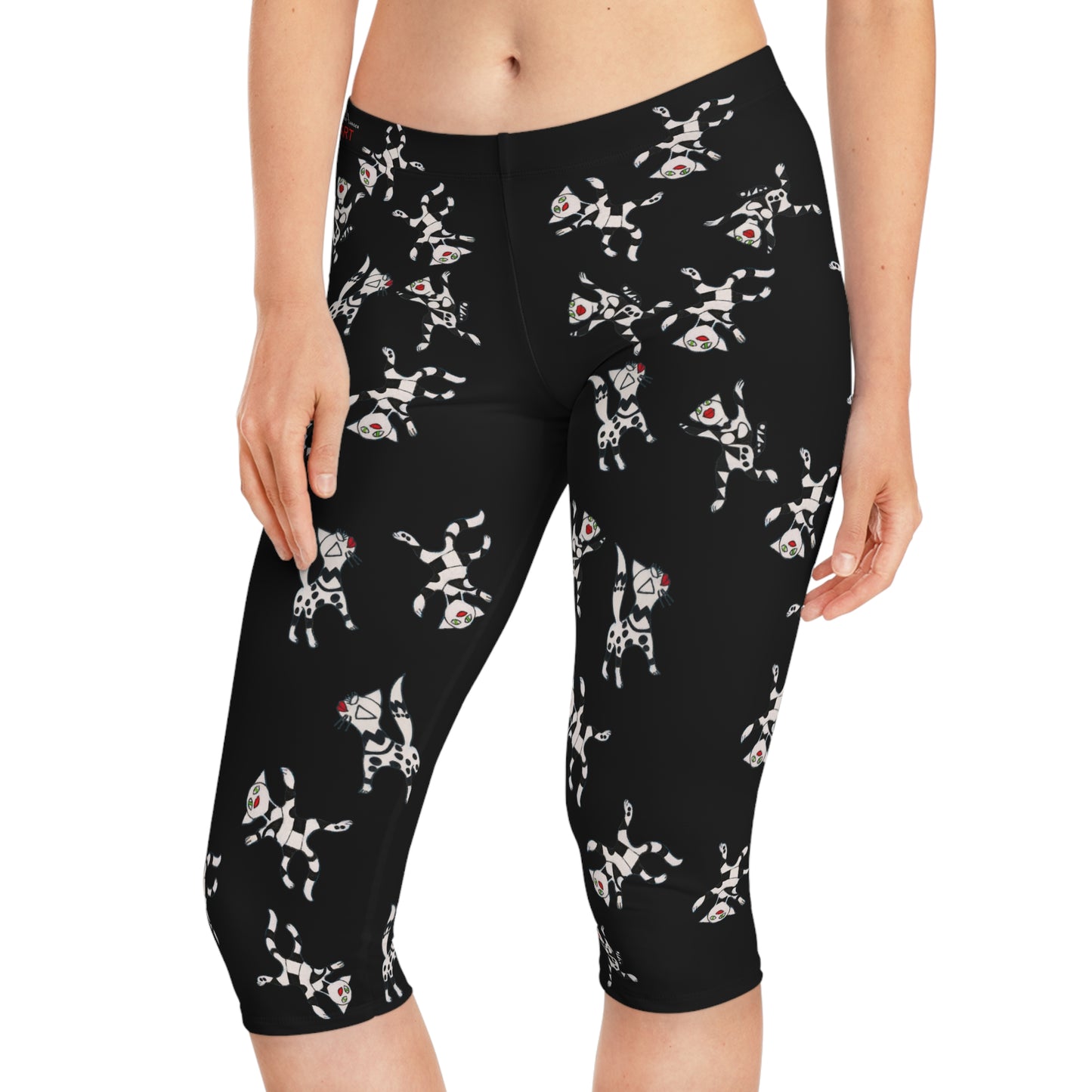 Women's Capri Leggings (AOP) -  Motiv viele Katzen T2 schwarz