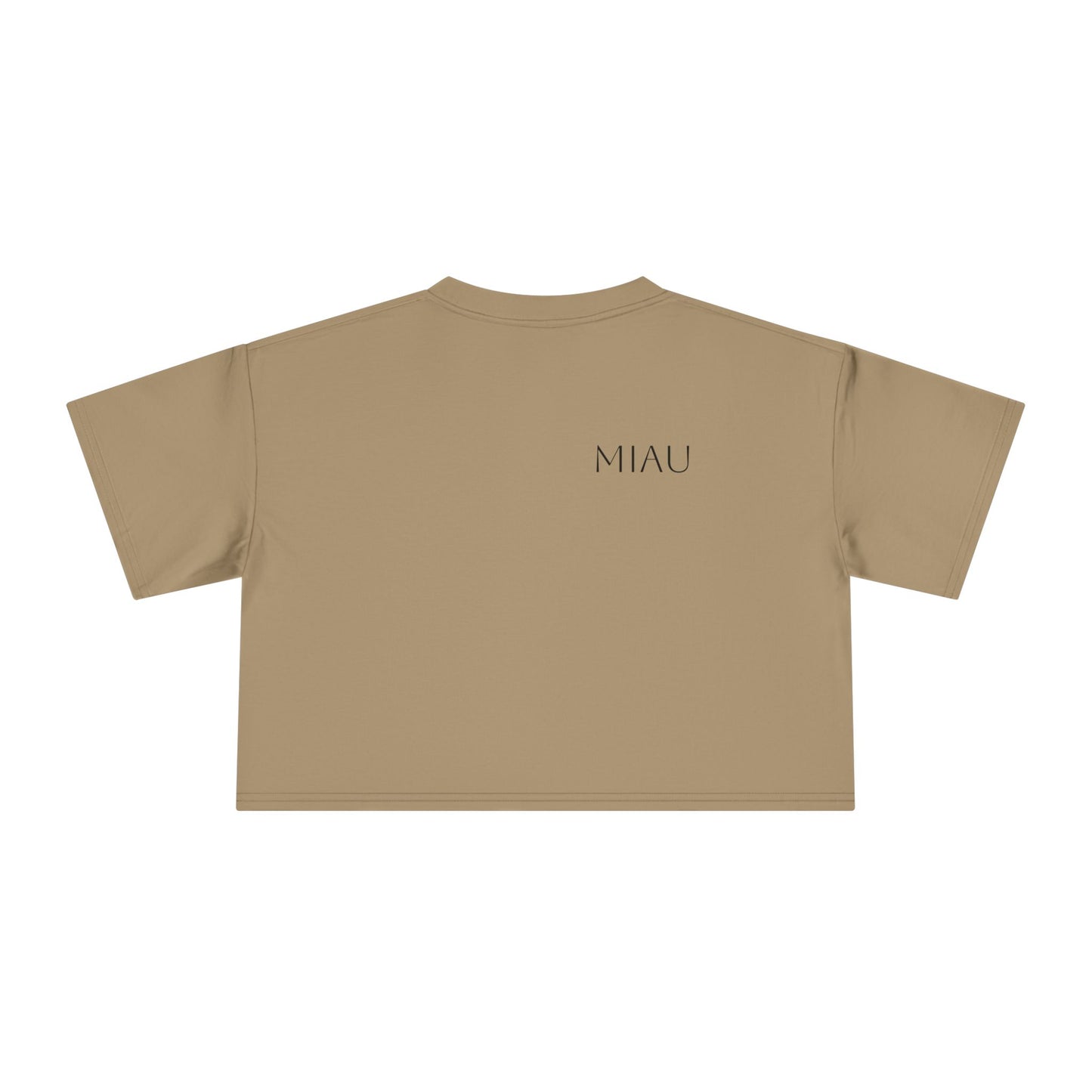 Women's Crop Tee - Motiv: Motiv: Front "Miau" klein, schwarz, H 8 cm, Rückseite "Miau"