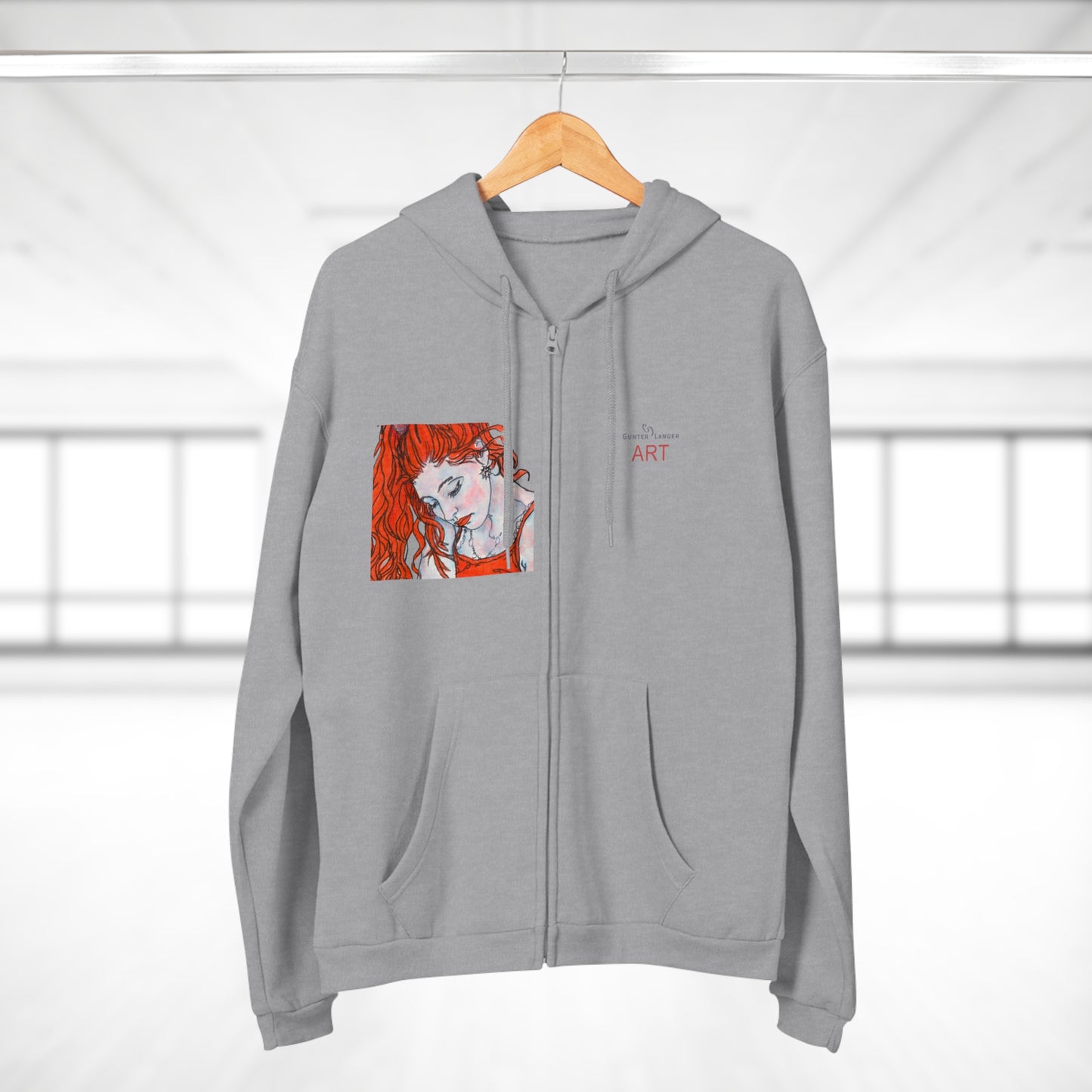 Unisex Hooded Zip Sweatshirt - Motiv: Front Julia (Ausschnitt) & Rückseite Julia