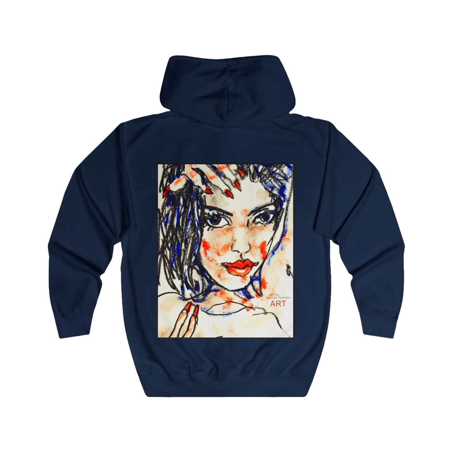 Unisex Full Zip Hoodie - Motiv: Front Kira (Ausschnitt H 23,5 cm) & Rückseite Kira H 46 cm