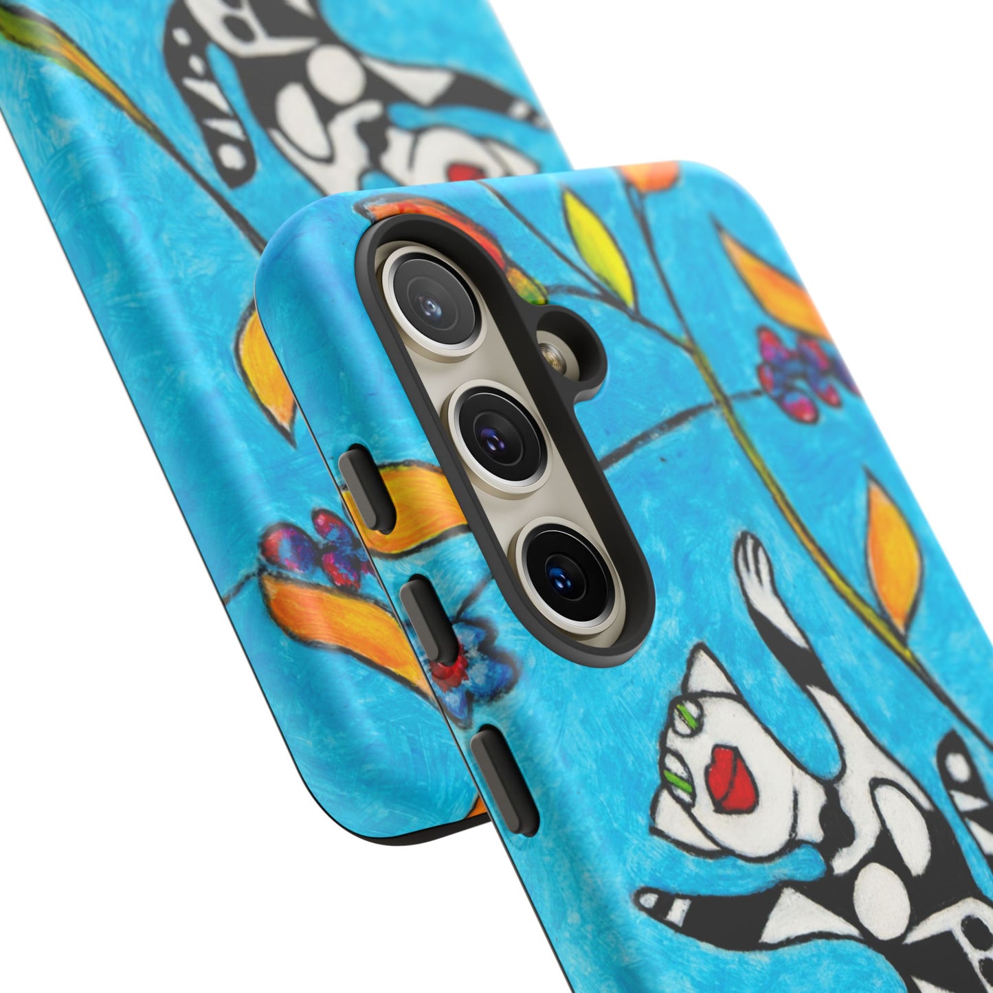 Tough Cases - Google Pixel - Samsung Galaxy - Motiv: Karierte Katze hüpft