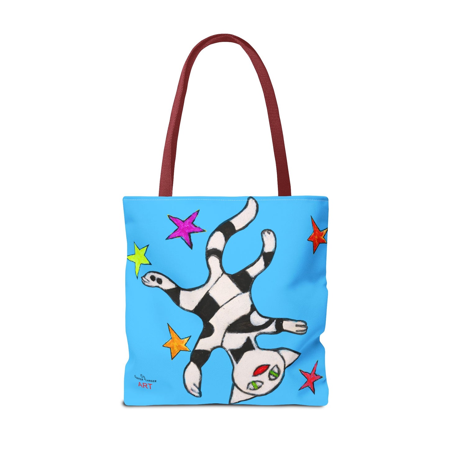 Tote Bag (AOP) - Motiv:  Front Katze schwebt & Rückseite  Katze schwebt, Blau, Sterne