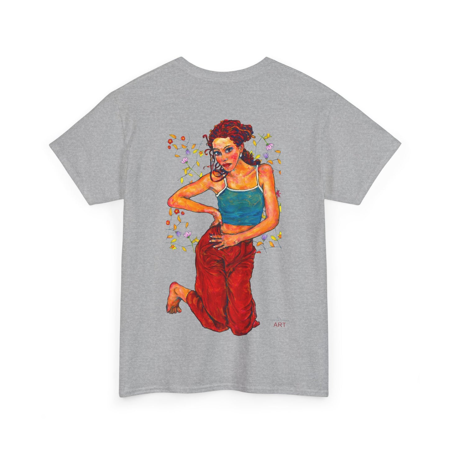 Unisex Heavy Cotton Tee - Motiv: Front, Lea, Ranken, H 13cm & Rückseite, Lea, Ranken, H 40,45 cm, Neck Label