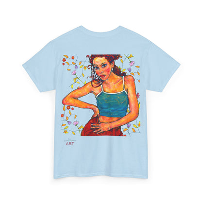 Unisex Heavy Cotton Tee - Motiv: Front, Lea, H 13cm & Rückseite, Lea A02, Ranken, 40 cm, Neck Label
