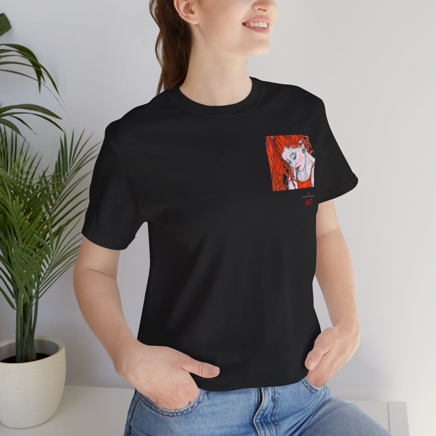 Unisex Jersey Short Sleeve Tee - Motiv: Front Julia (Ausschnitt) & Rückseite Julia, H 49 cm