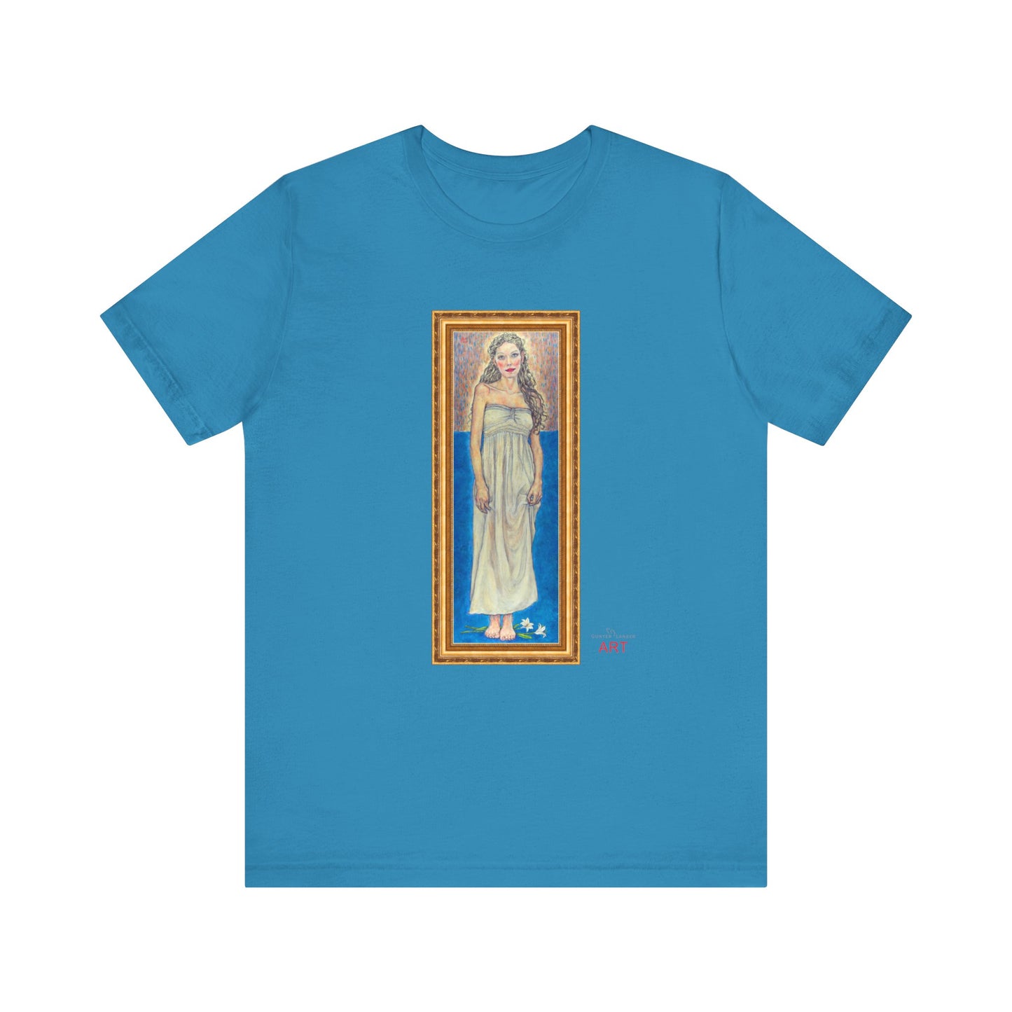 Unisex Jersey Short Sleeve Tee - Motiv: Front Marie, H 35,5 cm Goldrahmen